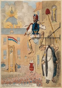 Caricature illustrant la période de la déchristianisation. « La liberté au pinacle »