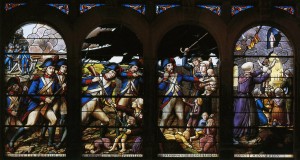 Scène du massacre des Lucs-sur-Boulogne, Vitrail de Fournier, à la chapelle du Petit-Luc, 1902