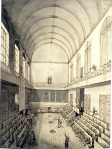 Convention nationale installée dans la Salle du Manège du Palais des Tuileries jusqu’au 9 mai 1793 avant de siéger au rez-de-chaussée dans la Salle des Machines
