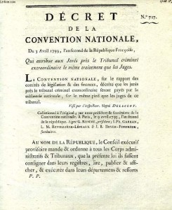 Décret du 3 avril 1793 portant sur l’émolument des jurés près le Tribunal révolutionnaire