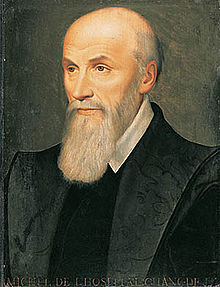 Michel de l’Hospital (1506-1573) Chancelier de France à partir de 1560, il doit sa notoriété à la politique de conciliation dont il fut le chantre. Il était en fonction lors de l’adoption de l’Édit des Moulins qui consacre l’inaliénabilité du domaine de la Couronne qui limite également le droit de remontrance des Parlements.