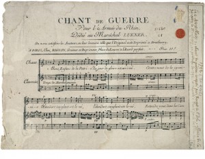 Partition du Chant de Guerre pour l’Armée du Rhin identique à la première édition de l’imprimeur Philippe-Jacques Dennbach