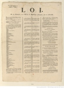 Loi du 19 brumaire de l’an VIII dont l’article 1er exclut pour excès et attentats plus d’une soixantaine de membres de la représentation nationale, en l’occurrence de Conseil des Cinq-Cents