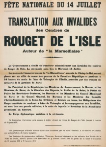 Affiche annonçant le transfert des cendres de Rouget de Lisle aux Invalides
