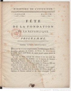 Programme de la Fête de la fondation de la République édité par le Ministère de l’Intérieur en 1799