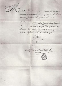 Lettre de cachet datée de 1785 et signée de la main de Louis XVI lequel ordonne l’embastillement du Cardinal de Rohan dans l’affaire dite du « Collier de la Reine »