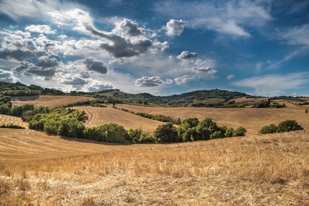 hills, blue sky, clouds